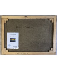 dipinto di Romano Mussolini, olio su tela paesaggio con profilo Benito