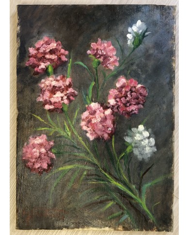 dipinto a olio garofani rosa e bianchi