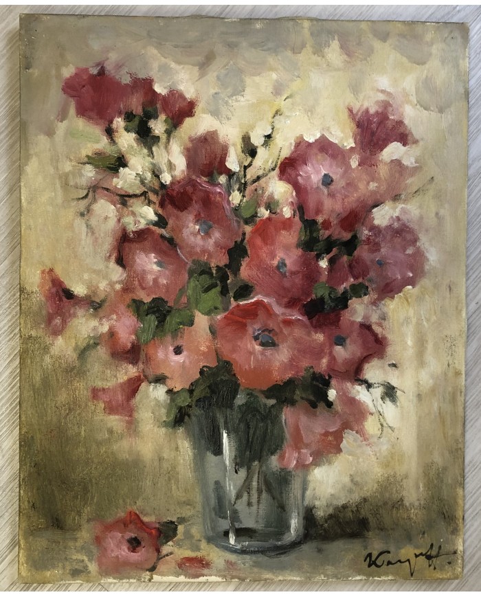 dipinto a olio vaso di fiori rosa Karpov
