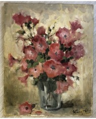 dipinto a olio vaso di fiori rosa Karpov
