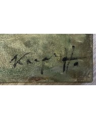 dipinto a olio paesaggio agreste e contadini di Karpov Ivan