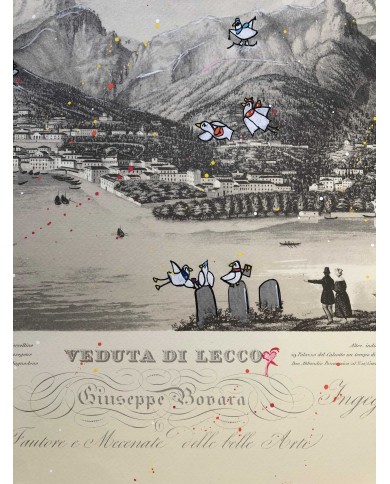 Veduta di Lecco interpretata da AnnaV giovane artista lecchese