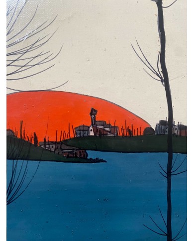 Pusiano paesaggio di Brianza Olio su faesite  di Paolo Dell' Oro