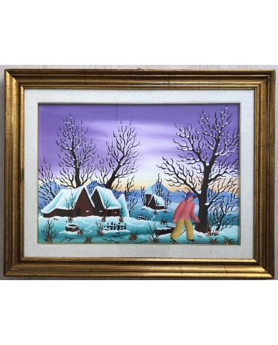 Dipinto paesaggio invernale stile naiv