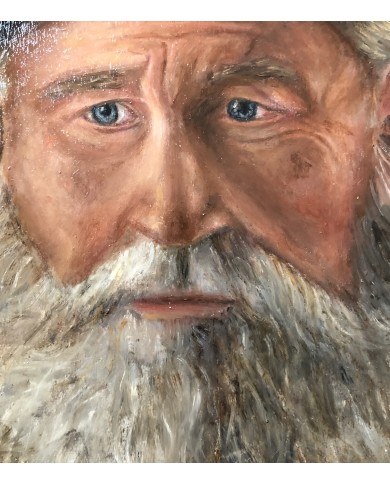 Ritratto di uomo con cappello e barba e baffi grigi