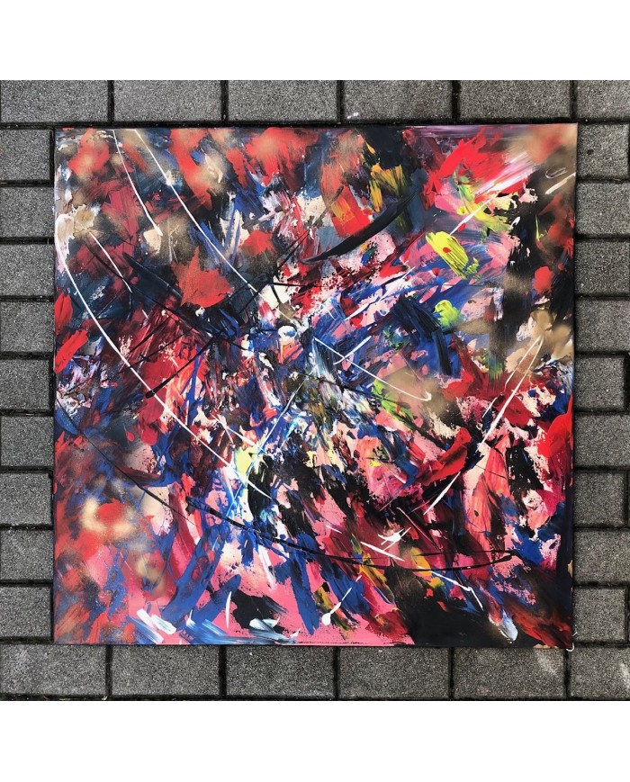 quadro astratto multicolore dipinto a mano olio su tela