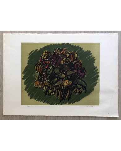 fiori, litografia originale di Ennio Morlotti