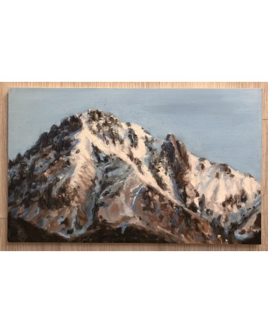 La Grigna Meridionale innevata, olio su masonite