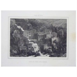 Stampa antica "Caduta del Fiume Latte a Varenna 1850