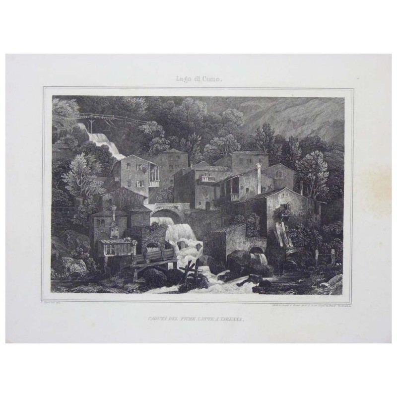 Stampa antica "Caduta del Fiume Latte a Varenna 1850