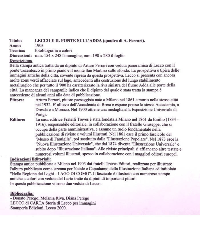 Stampa antica originale di Lecco e il ponte sull' Adda anno 1903