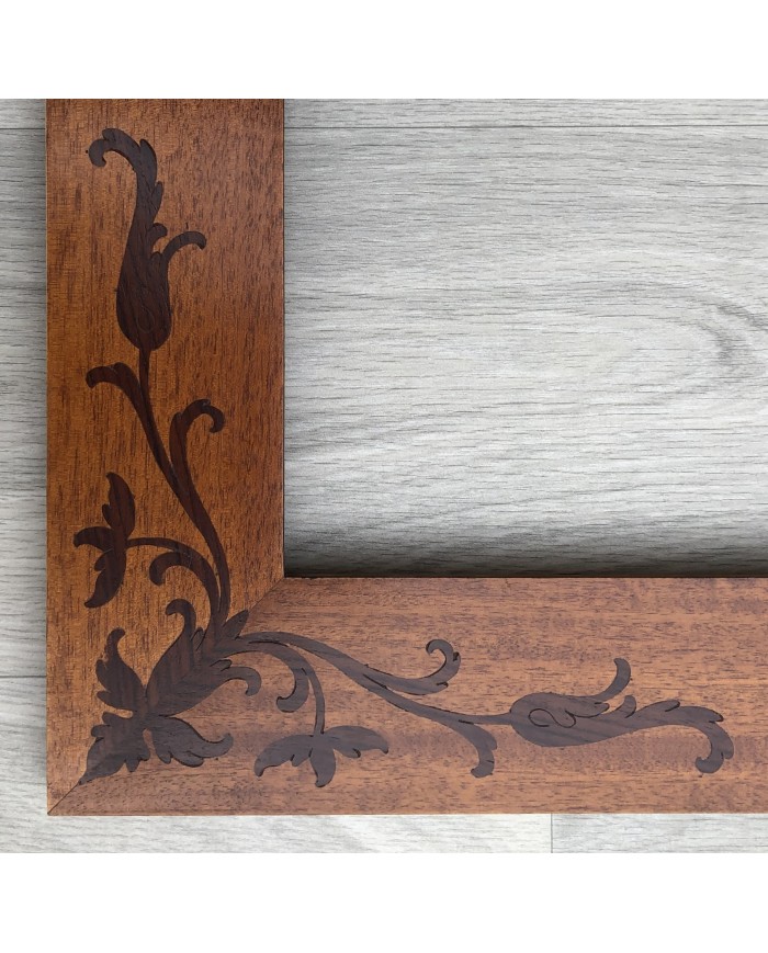 Cornice classica artigiana noce intarsio fiore stilizzato PEZZO UNICO!