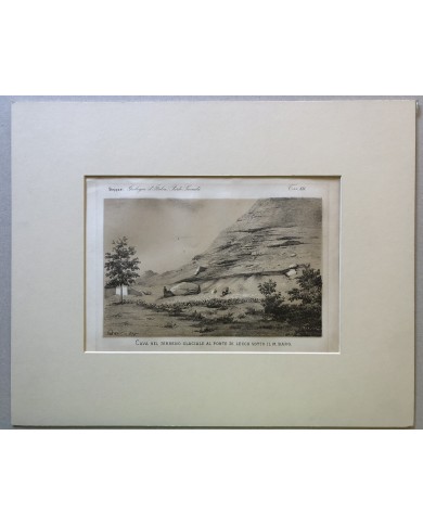 Stampa antica Cava di Lecco sotto il monte Barro Geologia Stoppani