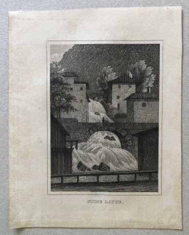 Stampa antica originale  Fiume Latte a Varenna
