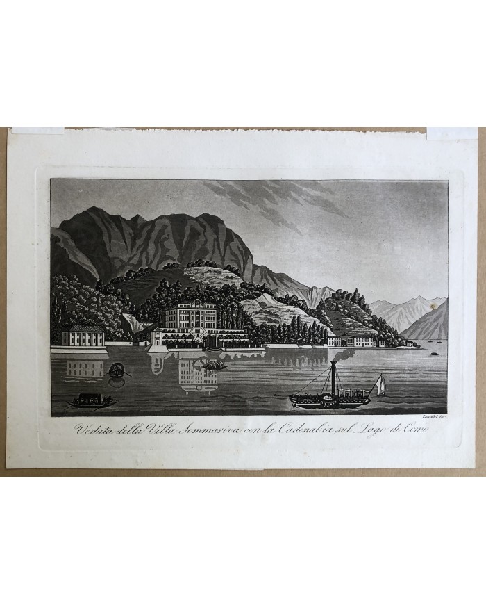 stampa d'epoca Veduta de Villa Sommariva con la Cadenabbia anno 1833