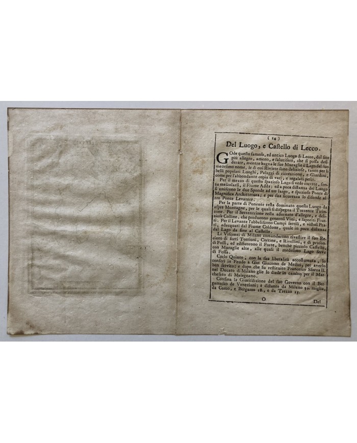 Stampa antica autentica DICHIARATIONE DELLA PIAZZA E CASTELLO DI LECCO