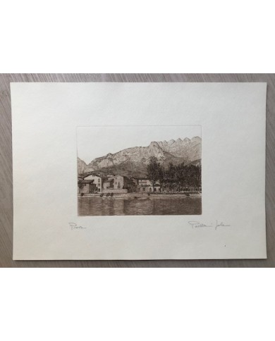 stampa panoramica Lecco  Pescarenico incisione all'acquaforte