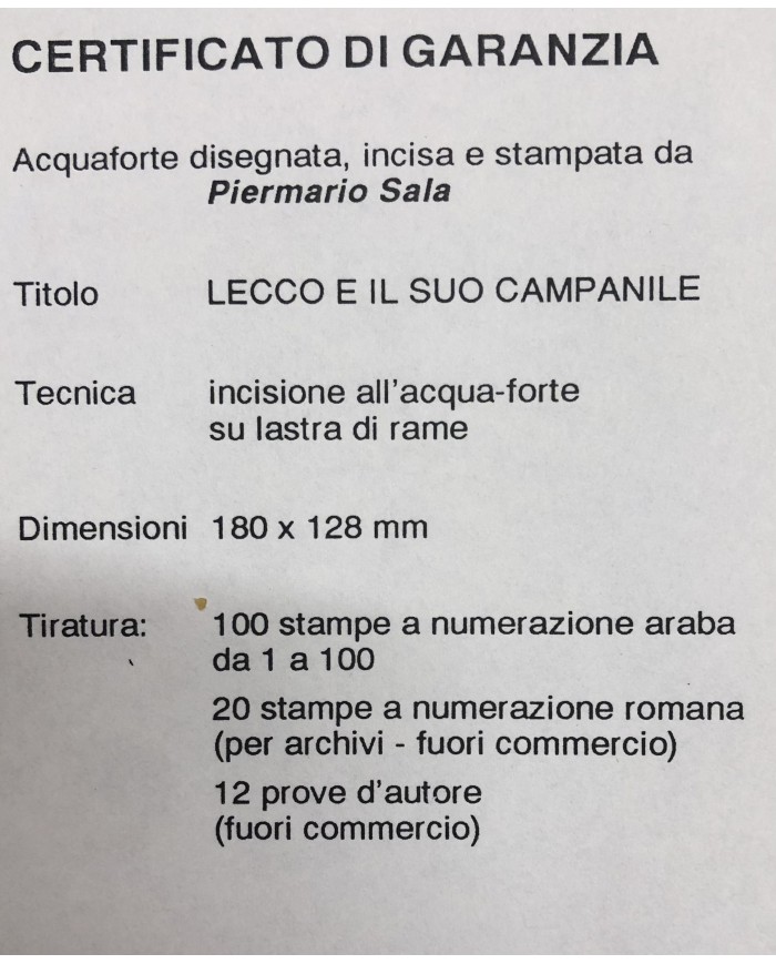 stampa artistica originale Lecco lungolago e campanile