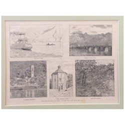 Stampa antica Vedute del Lago di Como