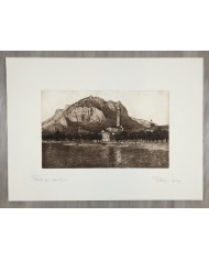 stampa panoramica Lecco con monte San Martino
