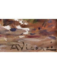 Lierna la Riva Bianca olio su legno artista Aristotile Vicenzi
