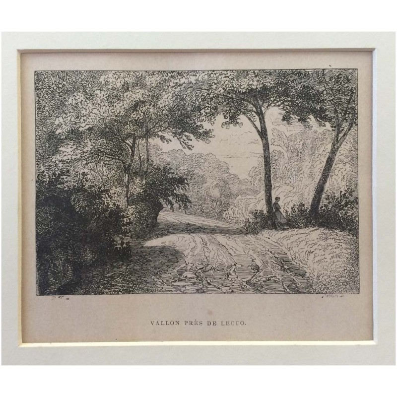 Stampa antica Vallon pres de Lecco 1855